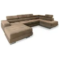 Masseno Ecksofa CASONE R-S mit Schlaffunktion U-Form, Sofa mit Bettkasten, Wohnzimmersofa, Couch, Soffa, Bettsofa, Couchgarnitur- Beige, MONOLITH 09