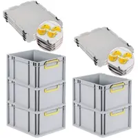 Proregal 5x Eurobox NextGen Color mit Auflagedeckel & Schiebeschnappverschlüsse | HxBxT 22x30x40cm | 20L | Griffe gelb zu