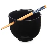 San Ignacio KINVARA - Asiatische schwarze Porzellanschale mit Essstäbchen