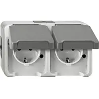 Merten Schuko-Doppelsteckdose Aquastar , IP44, lichtgrau, waagrecht - 2-fach