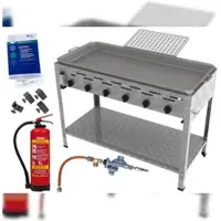 ChattenGlut Reibekuchenbräter 6-flammig 27kW, mit Fettbrandlöscher GLORIA FA6 EASY, Gasdruckprüfung, Gewerberegler, und Kartoffelpuffer Aufsatz
