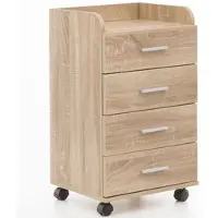 KADIMA DESIGN Rollcontainer WL5.749 40x70,5x33cm Sonoma, Schreibtisch-Container Rollschrank 4 Schubladen, Moderner Schubladencontainer mit Rollen, Standcontainer