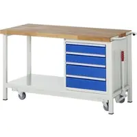RAU Werkbank Serie 8162, absenkbar, fahrbar, 4 Schubladen, B 1500 x T 700 x H 880 mm