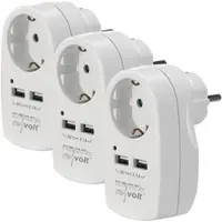 Revolt 3er-Set 2in1-Steckdose mit 2-fach-USB-Netzteil, Kindersicherung