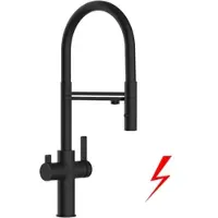 VIZIO Niederdruck 3 Wege Wasserhahn Küchenarmatur Spültischmischer FC Schwarz Matt, mit 360¬∞ schwenkbarem Schwarz Auslauf und abnehmbare 2 strahl Handbrause