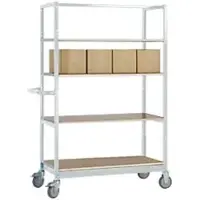 Manuflex Etagenwagen VARIMOBIL, Stahlblech, 4 höhenverstellbare Holzböden, bis 250 kg, Tiefe 600 mm