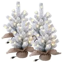 INFACTORY 4er-Set Deko-Weihnachtsbaum mit Schnee, 20 LEDs, 26 cm, USB-Betrieb