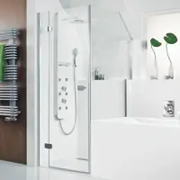 Hsk teilgerahmte verkürzte Seitenwand neben der Badewanne „Premium Softcube“ Glas Klar hell, Profile Chromoptik (Alu Hochglanz poliert), für 1000 mm, H: 1750 mm
