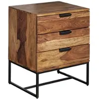 KADIMA DESIGN Nachttisch Sheesham Massivholz / Metall 50x40x65 cm Nachtschrank Boxspringbett, Design Nachtkonsole mit 3 Schubladen, Nachtkommode Industrial mit