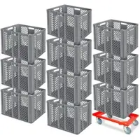 BRB-Lagertechnik BRB 10 Euroboxen, 600x400x410 mm, lebensmittelecht, grau + Transportroller