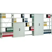 Regalwerk Regal Regal-/Schrank-Kombination, Schrankhöhe 1950 mm, lichtgrau RAL 7035, inkl. 1 Regalfachboden, BxTxH 1 005x300x2000 mm