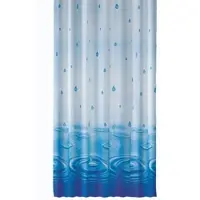 Ekershop Textil Duschvorhang Wassertropfen Blau 240x200cm Weiß ink.15 Ringe