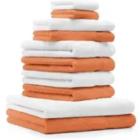 Betz 10-tlg. Handtuch-Set CLASSIC 100% Baumwolle 2 Duschtücher 4 Handtücher 2 Gästetücher 2 Seiftücher Farbe orange und weiß