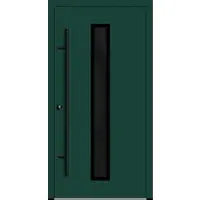 Haustuerenland.de Aluminium Haustür "AURORA" 82 mm RC2 BLACKLINE Moosgrün RAL 6005 beidseitig innen öffnend DIN links