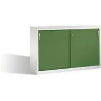 C+P Akten-Sideboard Acurado mit Schiebetüren, 2 x 2 Ordnerhöhen, H1000xB1600xT500mm Front Resedagrün Korpus Lichtgrau