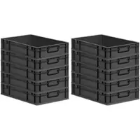 Proregal SparSet 10x Eurobox NextGen Color, HxBxT 12x40x60cm, 23 Liter, Griffe schwarz zu, Schwarz, Eurobehälter, Transportbehälter