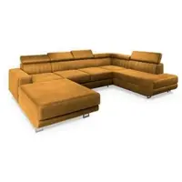 Masseno Ecksofa SIENA R-S mit Schlaffunktion U-Form, Sofa mit Bettkasten, Wohnzimmersofa, Couch, Soffa, Bettsofa, Couchgarnitur- Gelb, MONOLITH 48