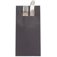 Mank Besteckservietten Tissue Deluxe in Schwarz, 40 x 40 cm, 1/8 Falz, 75 Stück - Bestecktaschen Pochette