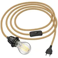 Ledscom.de Hanfkabel LEKA mit Stecker, Schalter und E27 Fassung, 3 m + LED Lampe max. 963lm, 3 Stufen, warmweiß