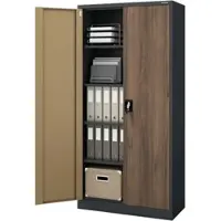 Jan Nowak Aktenschrank abschließbar JAN 5 Ebenen, Flügeltüren | Metallschrank Werkstatt Büroschrank aus Stahl Werkzeugschrank, 185x90x40cm Anthrazit-Nussbaum