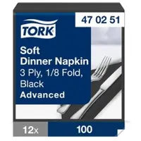 Tork Soft Dinnerservietten Schwarz, 1/8‐Falz, 3‐lagig, 39 cm × 39 cm, 12 × 100 S...