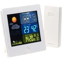 INFACTORY Funk-Wetterstation mit Außensensor, Farbdisplay, Funkuhr, Wecker, weiß