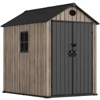 Wasabi Hoggar – Harz Gartenhaus 3,62m2 Oak O40 - Boden – Seitenfenster – Premium-Holzoptik – Große Doppeltür – UV-Schutz & wasserdicht – Riegelverschluss