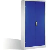 C+P Schwerlastschrank mit Drehtüren, 3 Böden und 3 Schübe, H1950xB930xT500mm Front Enzianblau Korpus Lichtgrau