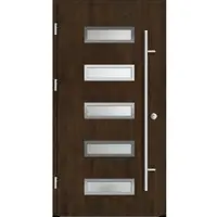 Haustuerenland.de Aluminium Haustür "AGADA" 82 mm RC2 Nussbaum holzähnlich beidseitig außen öffnend DIN links