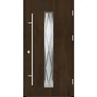 Haustuerenland.de Aluminium Landhaustür "AURORA" 82 mm RC2 Diamant-Applikationen Nussbaum holzähnlich beidseitig außen öffnend DIN rechts