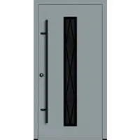 Haustuerenland.de Aluminium Landhaustür "AURORA" 82 mm RC2 BLACKLINE Diamant Sprossenfelder Silbergrau RAL 7001 beidseitig innen öffnend DIN links