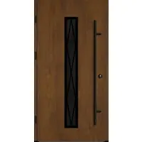 Haustuerenland.de Aluminium Landhaustür "AURORA" 82 mm RC2 BLACKLINE Diamant Sprossenfelder Golden Oak holzähnlich beidseitig außen öffnend DIN links