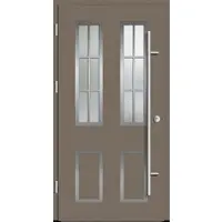 Haustuerenland.de Aluminium Landhaustür "CORGINA" 82 mm RC2 Sprossenfelder Beigegrau RAL 7006 beidseitig außen öffnend DIN links