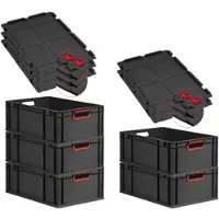 Proregal SuperSparSet 5x Eurobox Nextgen Color Mit Scharnierdeckel HxBxT 22x40x60cm 44 Liter Schwarz Griffe Rot Offen Eurobehälter Transportbox