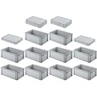 Proregal SuperSparSet 10x Eurobehälter mit Geschlossenem Griff und Scharnierdeckel HxBxT 22 x 40 x 60 cm 38 Liter Grau Eurobox Transportbox