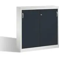 C+P Akten-Sideboard Acurado mit Schiebetüren, 3 Ordnerhöhen, H1200xB1200xT400mm Front Schwarzgrau Korpus Lichtgrau