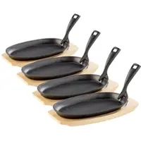 TS Electronic 4 Profi-Servierpfannen, Gusseisen, mit Untersetzer, 28x18x2 cm, 1,5 kg