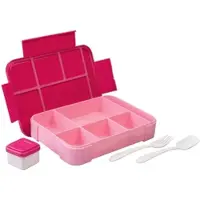 Rosenstein & Söhne Brotdose mit 5 Fächern, kleine Soßenbox, 1300 ml, Gabel & Löffel, pink