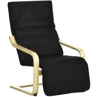 MODFU Relaxsessel Freischwinger Schwarz 67x94x100 cm mit 5fach verstellbarer Beinstütze, gepolsterter Auflage, Birkenholzgestell