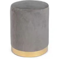Bizzotto Pouf Lucilla aus Samt, modern und rund, grau mit goldfarbenem Gestell, weich gepolstert