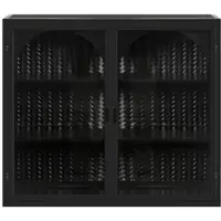 OKWISH Wandschrank Metall Glas Schwarz 60x70x23 cm mit Glastüren, 3 Ebenen Stauraum, abnehmbarer Einlegeboden, modernes Flechtmuster