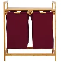 Lumaland Wäschekorb aus Bambus mit 2 ausziehbaren Wäschesäcken - 73 x 64 x 33 cm - Dunkelrot
