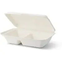 Greenbox GmbH & Co. KG Greenbox Menüschale mit Klappdeckel, rechteckig, 2-geteilt, Zweigeteilte Essensbox für Take away Gerichte, 1 Packung = 50 Stück