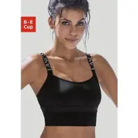 LASCANA Sport-BH ACTIVE, Damen, Gr. 80, Cup C, schwarz, Microtouch, Obermaterial: 76% Polyamid, 24% Elasthan, BHs Sport-BH, ohne Bügel in Longform mit schimmerndem Unterbrustband