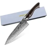 WOLFCUT - Damaskus ≈åkami Chefmesser mit Ebenholzgriff 21 cm Klinge 73-lagiger Damaszenerstahl mit Edler Verpackung