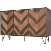 Merax Sideboard mit Fischgrätenmuster Dekor und Eisenfüße, Kommode mit 3 Türen und goldenen Metallgriffe, B:120cm