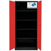 Proregal Stahlschrank Bee 10 Fachböden HxBxT 195 x 92 x 60 cm Pulverbeschichtetes & Verstärktes Fachbodenmaterial Schwarz & Rot