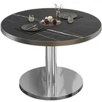 GGM Möbel BN | Bistro Loungetisch | Ø:H 60 x 36 cm | Edelstahl Rand | Schwarz Marmor / Edelstahl