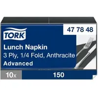 Tork Soft Lunchservietten Anthrazit, 1/4-Falz, 3-lagig, 33 cm × 33 cm, 10 × 150 ...