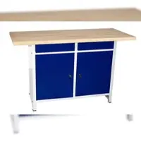 Szagato Werkbank für Werkstatt mit Schubladen und Flügeltüren HxBxT: 84x150x60cm, 2 Schubladen, 2 Flügeltüren abschließbar, lichtgrau/blau